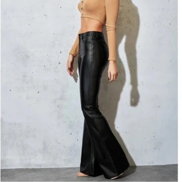 Black Matte Flare Wide Leg Jean pants - Picture 2 of 10